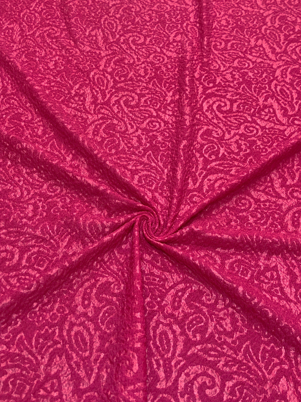 Polyester Spandex Fukuru Embossed Paisley Print With Matte Foil Fabric - Embossed Textured Paisley, Fuchsia, Royal, Chartreuse, 50" To 52" Width