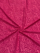 Polyester Spandex Fukuru Embossed Paisley Print With Matte Foil Fabric - Embossed Textured Paisley, Fuchsia, Royal, Chartreuse, 50" To 52" Width