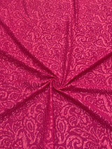 Polyester Spandex Fukuru Embossed Paisley Print With Matte Foil Fabric - Embossed Textured Paisley, Fuchsia, Royal, Chartreuse, 50" To 52" Width