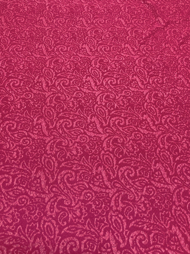 Polyester Spandex Fukuru Embossed Paisley Print With Matte Foil Fabric - Embossed Textured Paisley, Fuchsia, Royal, Chartreuse, 50" To 52" Width