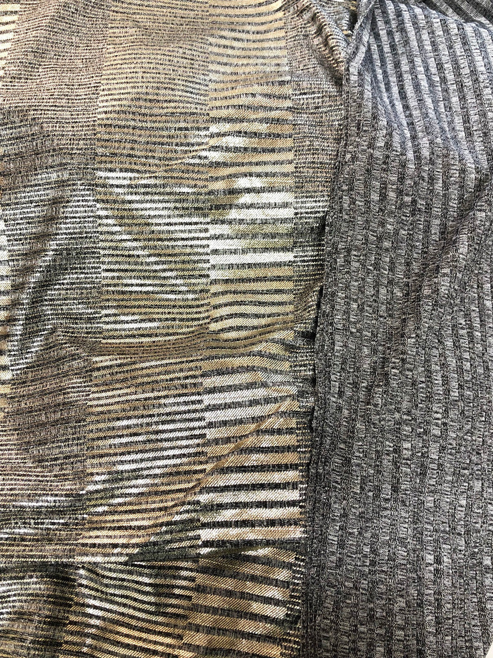 Textured 4X4 Ribbed Polyester Spandex Fabric - Gold Foil Stripes, Oatmeal, Black, Charcoal