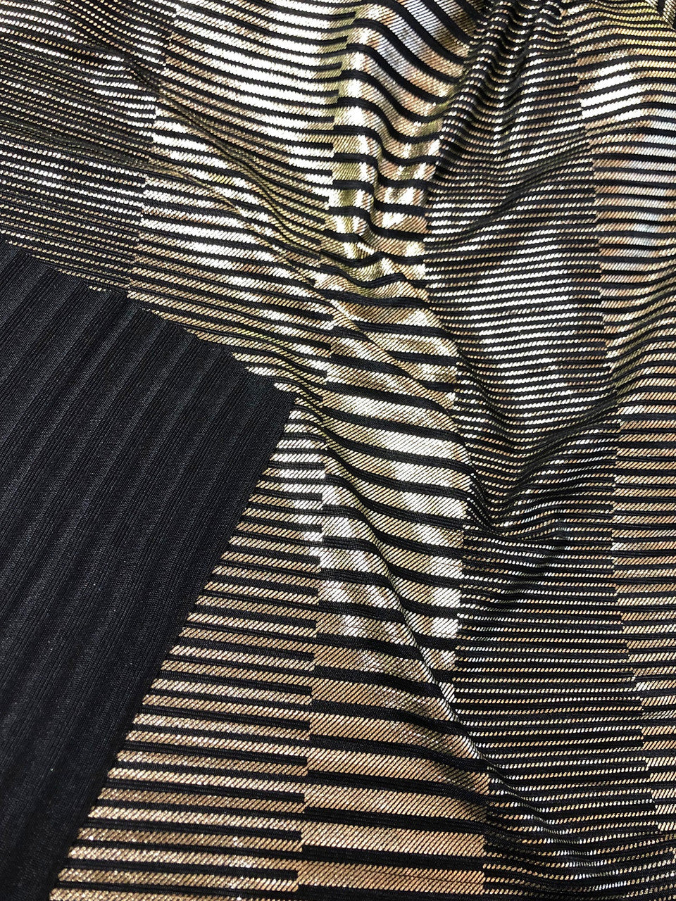 Textured 4X4 Ribbed Polyester Spandex Fabric - Gold Foil Stripes, Oatmeal, Black, Charcoal