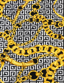Abstract Chain Design Polyester Spandex Fabric - Red/Gold, White/Gold, Fuchsia/Gold, Abstract Chain Pattern, 58" Width