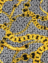 Abstract Chain Design Polyester Spandex Fabric - Red/Gold, White/Gold, Fuchsia/Gold, Abstract Chain Pattern, 58" Width