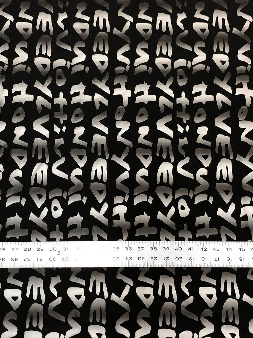 Big Letter Design Polyester Spandex Fabric - Dull Matte Black/Silver Foil, White, Black, Blue, 58" To 60" Width