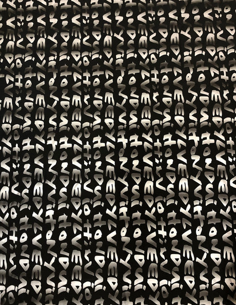 Big Letter Design Polyester Spandex Fabric - Dull Matte Black/Silver Foil, White, Black, Blue, 58" To 60" Width