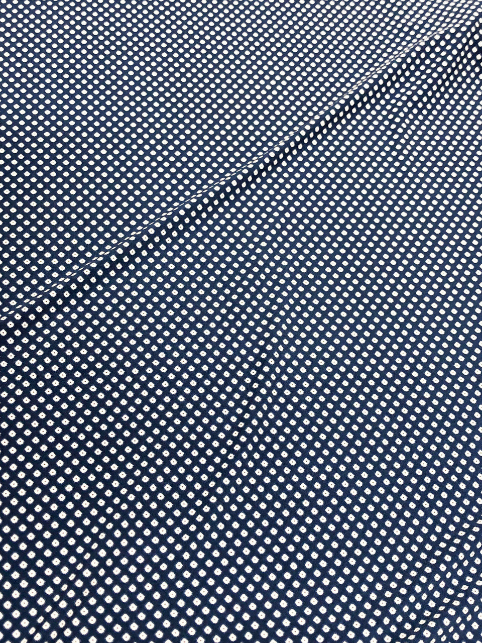 Polyester ITY Matte Jersey Fabric - Navy/White Small Geometric Design, 58" Width