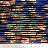 Flower Bouquet Allover Royal Blue W/ Black Stripes Nylon Spandex Fabric - Royal Blue, Black Stripes, 56/58" Wide