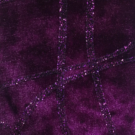 Strands Glitter Design Burnout Velvet Stretch Fabric - Navy, Plum, Glitter Strand Design, 58/60" Width