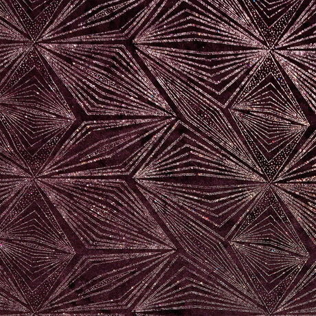 Diagonal Pattern Glitter Design Stretch On Burnout Velvet Fabric - Black, Plum, Diagonal Linear Pattern, 58/60" Wide