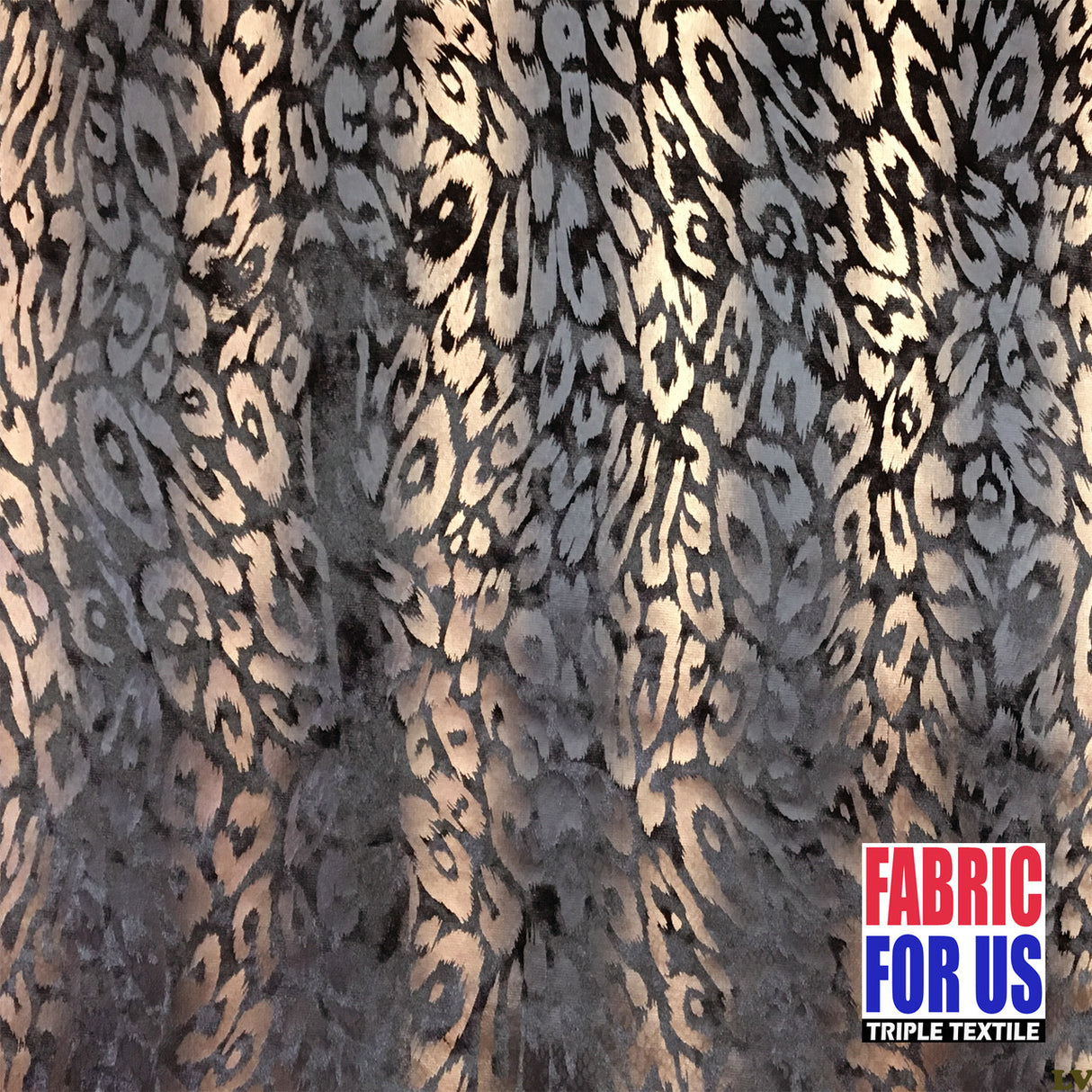Leopard Spots In Waves Polyester Stretch Fabric - Black/Silver, Black/Copper, Leopard Spots Pattern, 58" Width