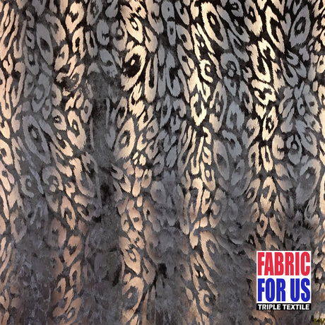 Leopard Spots In Waves Polyester Stretch Fabric - Black/Silver, Black/Copper, Leopard Spots Pattern, 58" Width