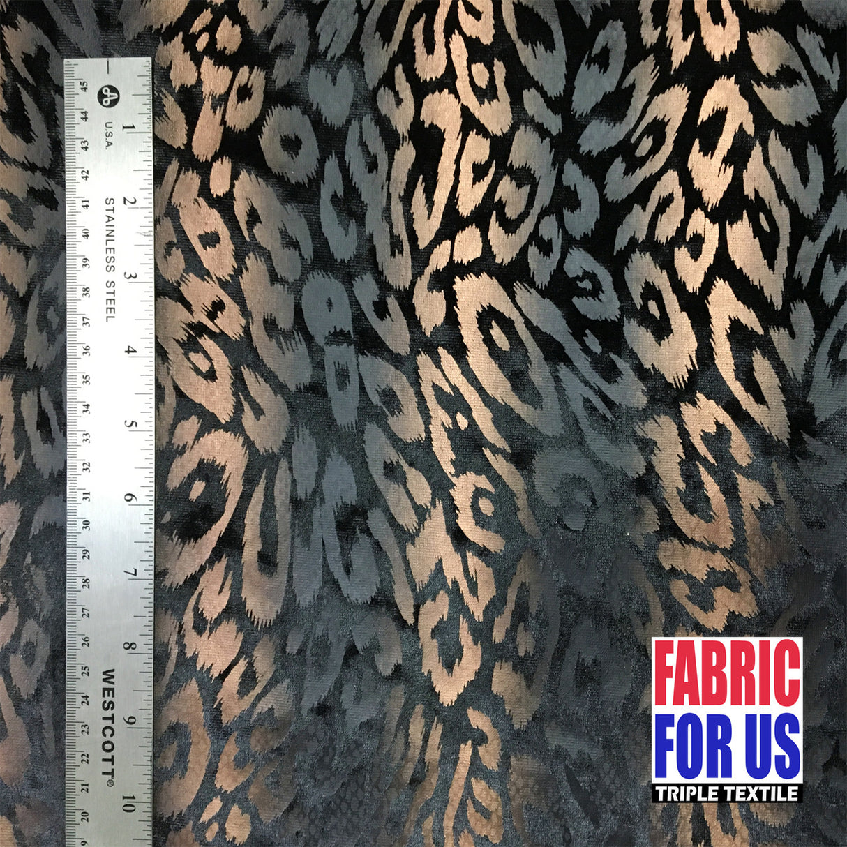 Leopard Spots In Waves Polyester Stretch Fabric - Black/Silver, Black/Copper, Leopard Spots Pattern, 58" Width