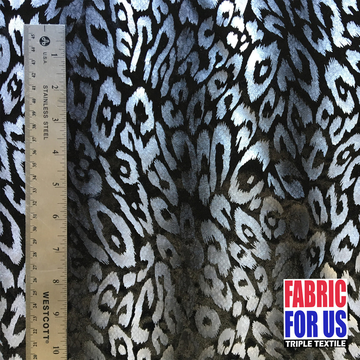 Leopard Spots In Waves Polyester Stretch Fabric - Black/Silver, Black/Copper, Leopard Spots Pattern, 58" Width