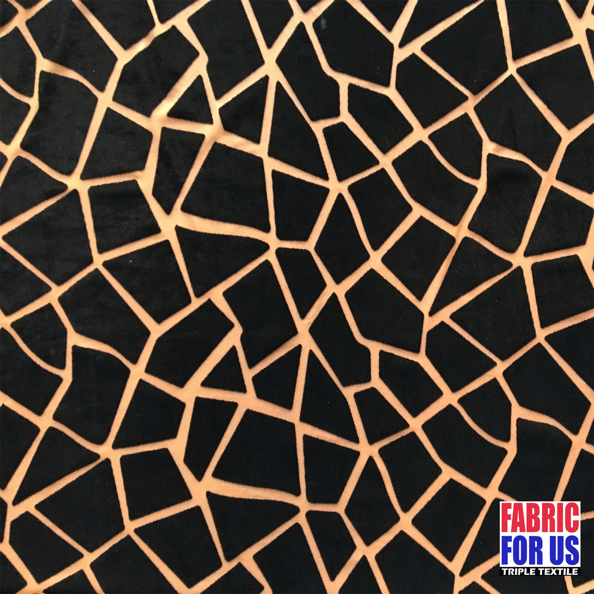 Giraffe Patch Stretch Design Burnout Velvet Poly-Spandex Fabric - Giraffe Patch, Black, Brown (Nude), 58" Width