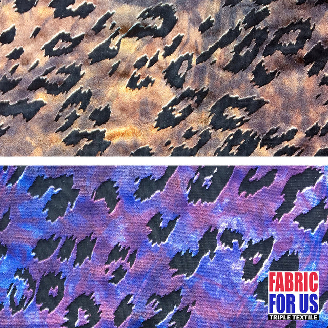Leopard Spots Burnout Velvet Stretch Fabric - Purple/Brown Leopard Print, 58" Width