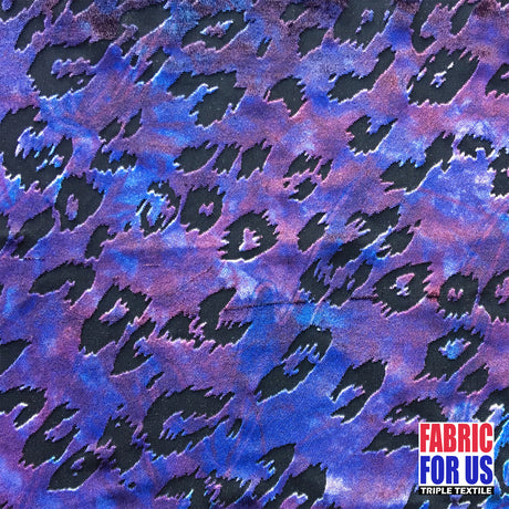 Leopard Spots Burnout Velvet Stretch Fabric - Purple/Brown Leopard Print, 58" Width