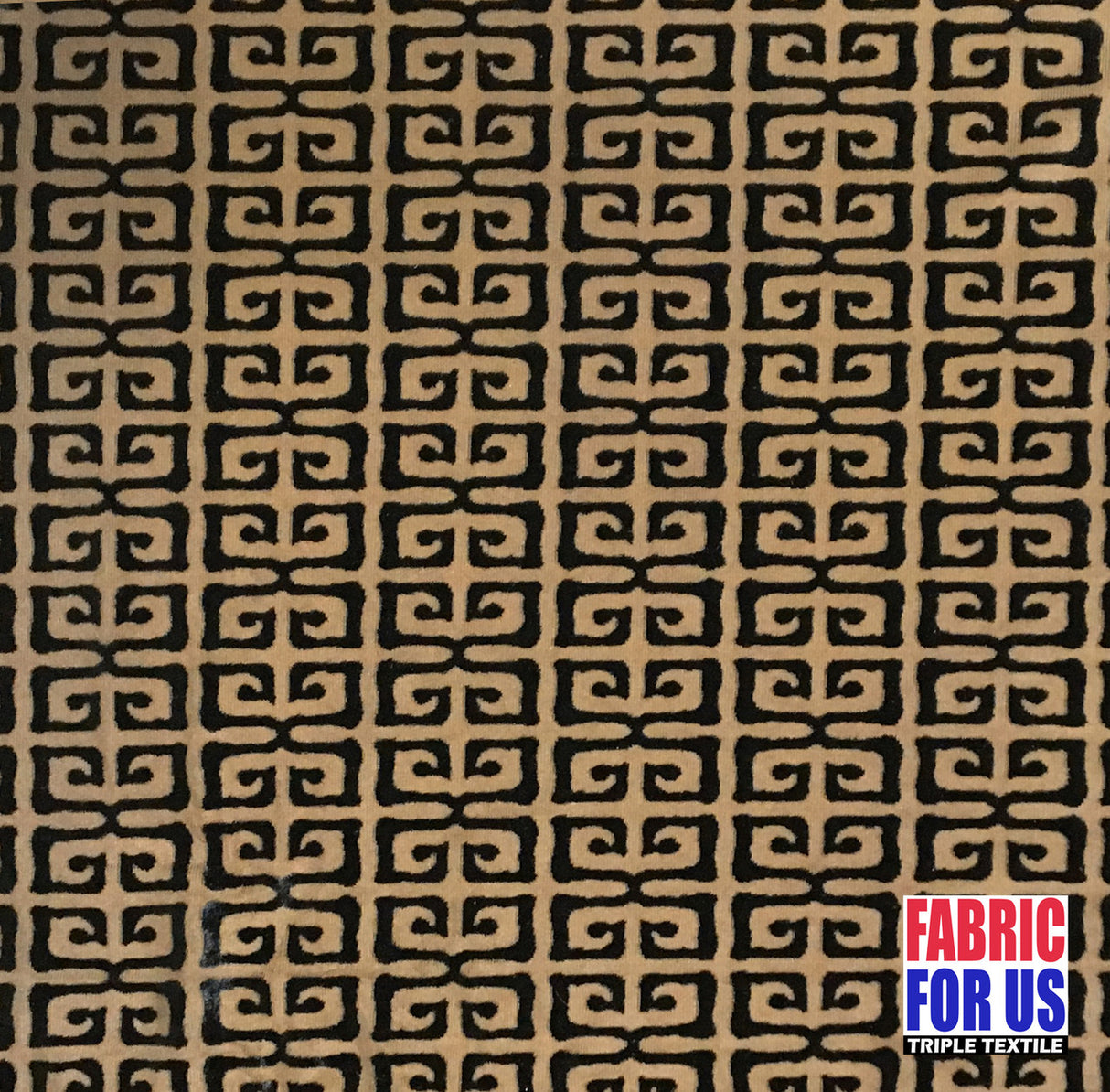 Greek Key Burnout Velvet Stretch Fabric - Tan And Brown Greek Key Pattern, 58" Width