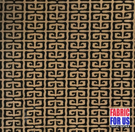 Greek Key Burnout Velvet Stretch Fabric - Tan And Brown Greek Key Pattern, 58" Width