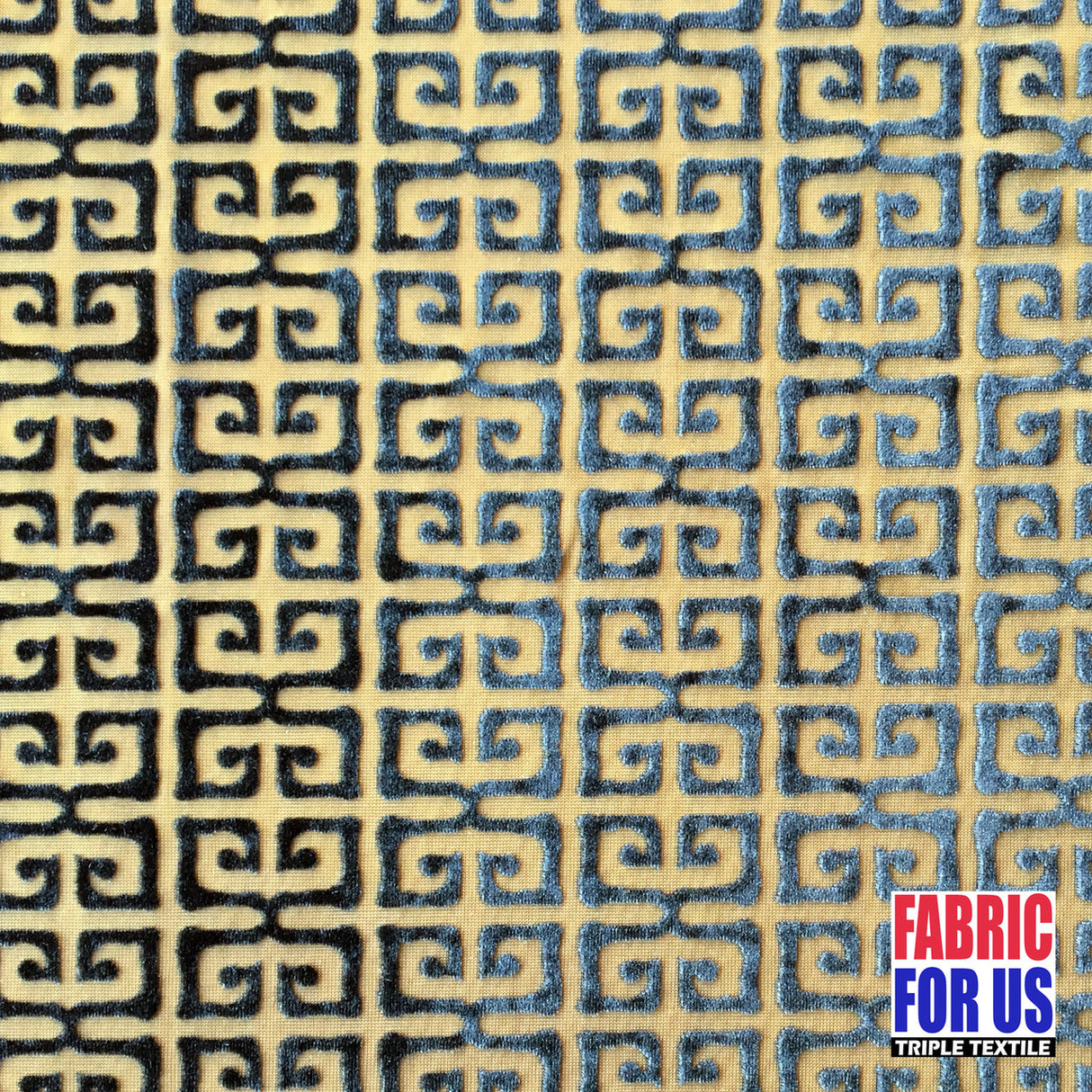 Greek Key Burnout Velvet Stretch Fabric - Tan And Brown Greek Key Pattern, 58" Width