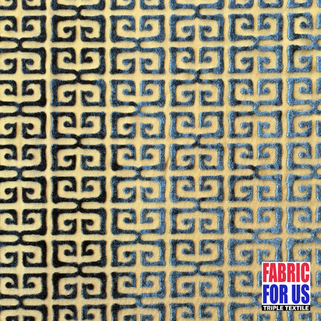 Greek Key Burnout Velvet Stretch Fabric - Tan And Brown Greek Key Pattern, 58" Width