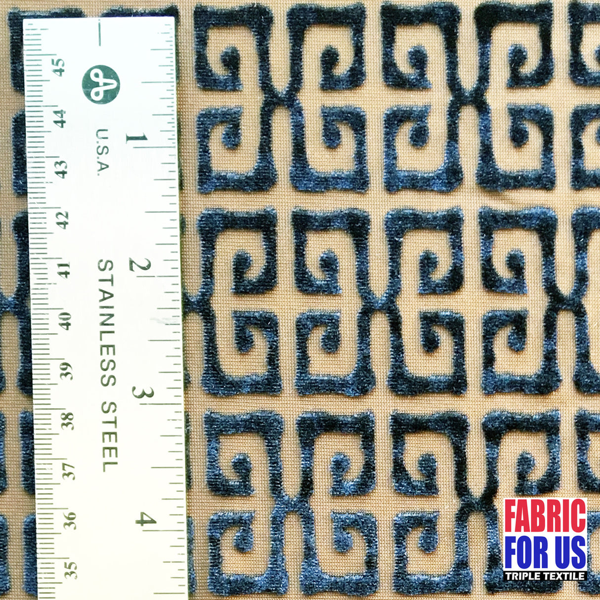 Greek Key Burnout Velvet Stretch Fabric - Tan And Brown Greek Key Pattern, 58" Width