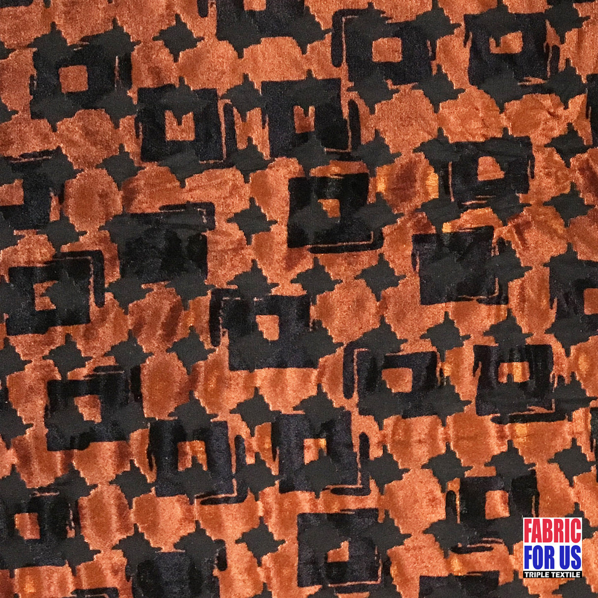 Brush Squares Design Burnout Velvet Stretch Fabric - Rust/Sage, See Thru, 58"/60" Width