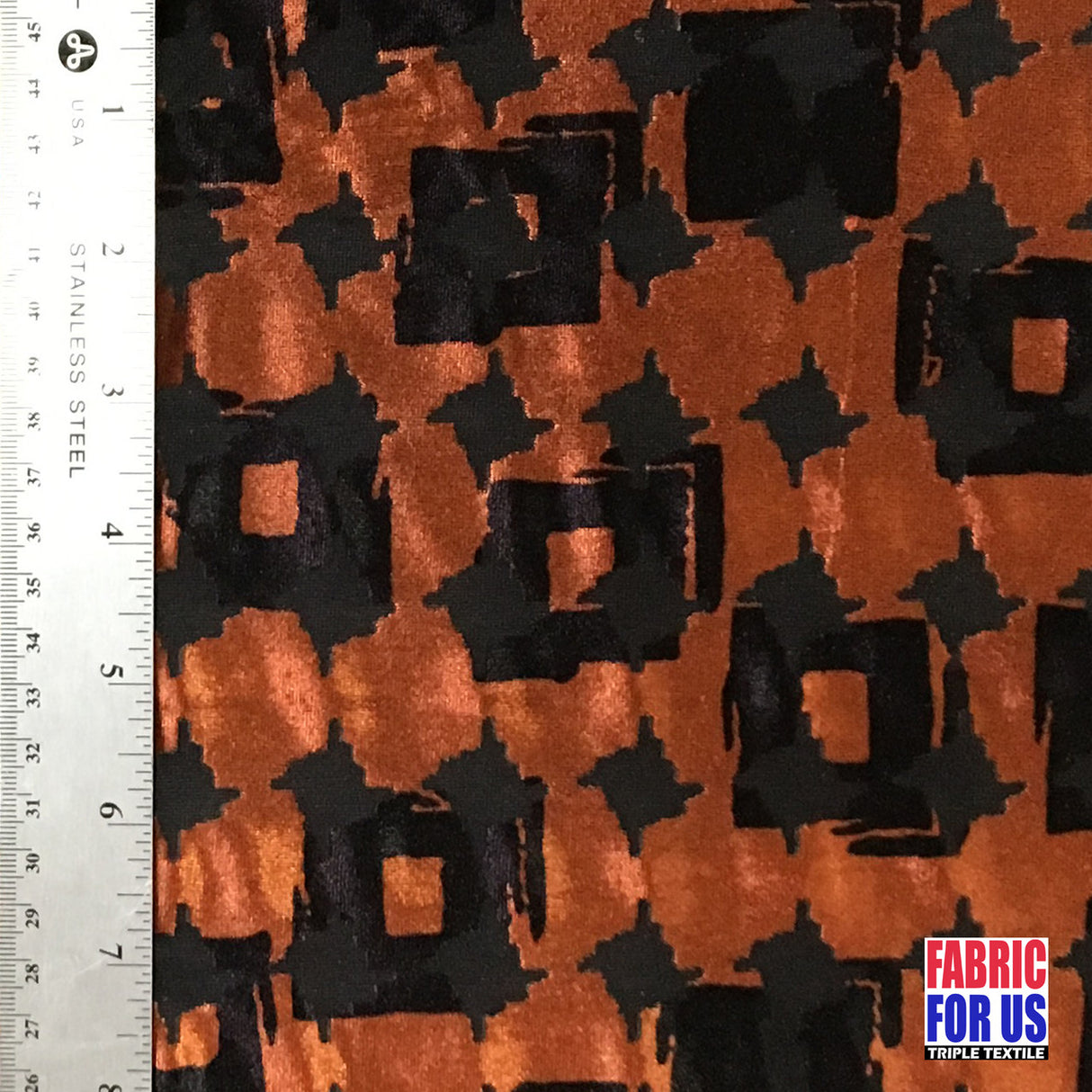 Brush Squares Design Burnout Velvet Stretch Fabric - Rust/Sage, See Thru, 58"/60" Width