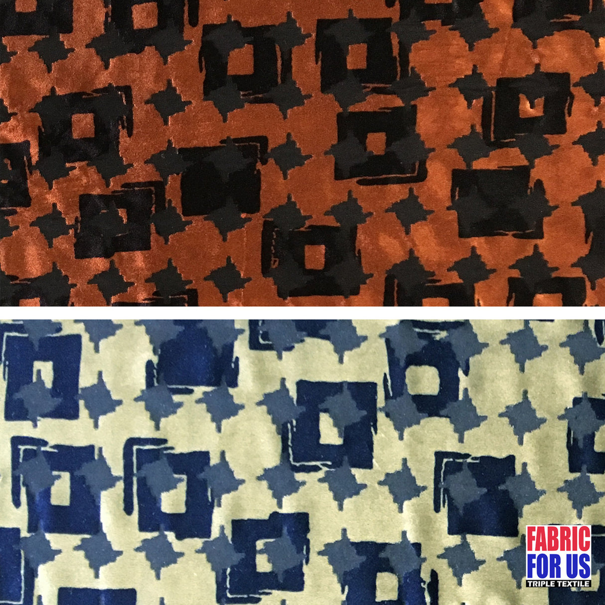 Brush Squares Design Burnout Velvet Stretch Fabric - Rust/Sage, See Thru, 58"/60" Width