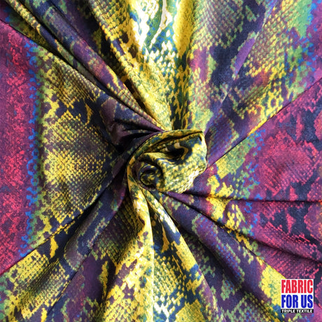 Python Snake Skin Poly-Spandex Fabric - Purple/Green Snake Skin Print, 58/60" Width