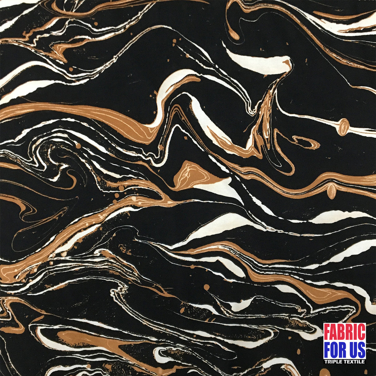 SWIRL Design Poly-Spandex Stretch Fabric - Black, Brown Swirl Design, 58/60" Wide