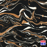 SWIRL Design Poly-Spandex Stretch Fabric - Black, Brown Swirl Design, 58/60" Wide
