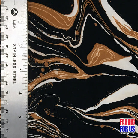 SWIRL Design Poly-Spandex Stretch Fabric - Black, Brown Swirl Design, 58/60" Wide