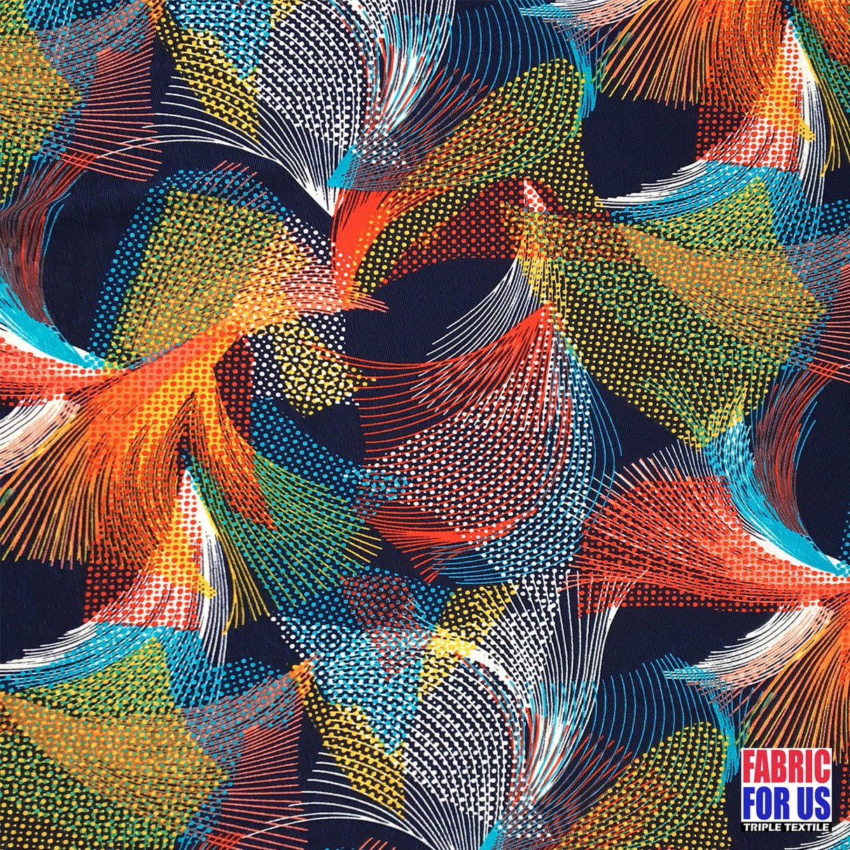 Spiral Fan Multi-Color Stretch Poly-Spandex Fabric - Swirl Fan Print, Multi-Color, 58" Width