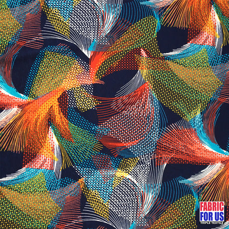 Spiral Fan Multi-Color Stretch Poly-Spandex Fabric - Swirl Fan Print, Multi-Color, 58" Width