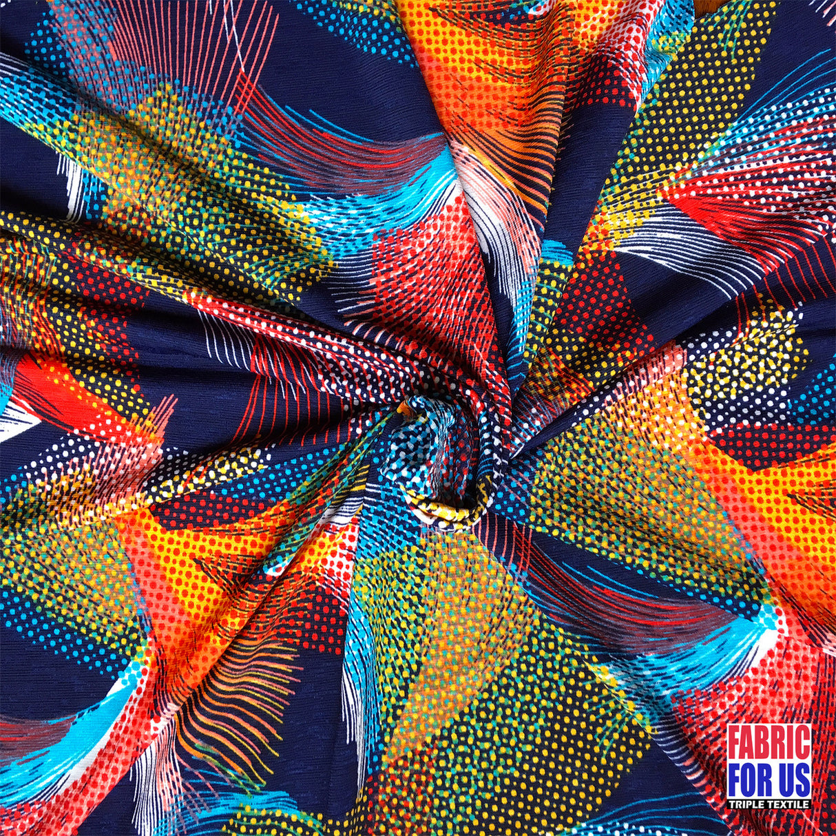 Spiral Fan Multi-Color Stretch Poly-Spandex Fabric - Swirl Fan Print, Multi-Color, 58" Width
