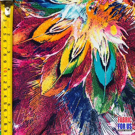 Peacock Feather Scarlet / Multi-Color Stretch Poly-Spandex Print Poly-Spandex Fabric - Peacock Feather Print, Scarlet Multi-Color, 58" Width