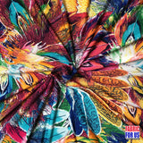 Peacock Feather Scarlet / Multi-Color Stretch Poly-Spandex Print Poly-Spandex Fabric - Peacock Feather Print, Scarlet Multi-Color, 58" Width