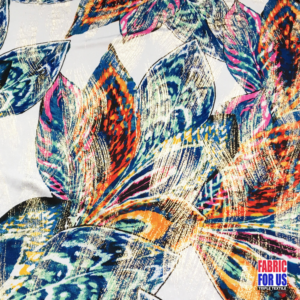 Peacock Feathers Strand Stretch Poly-Spandex Fabric - Red, Green, Micro Brush Tones, 58" Width