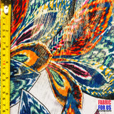 Peacock Feathers Strand Stretch Poly-Spandex Fabric - Red, Green, Micro Brush Tones, 58" Width