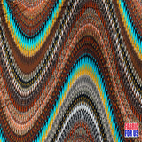Waves Tidal Stretch Fabric - Aqua, Brown, Gold Lining, Multi-Color Wave Design, 58" Width