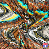 Waves Tidal Stretch Fabric - Aqua, Brown, Gold Lining, Multi-Color Wave Design, 58" Width