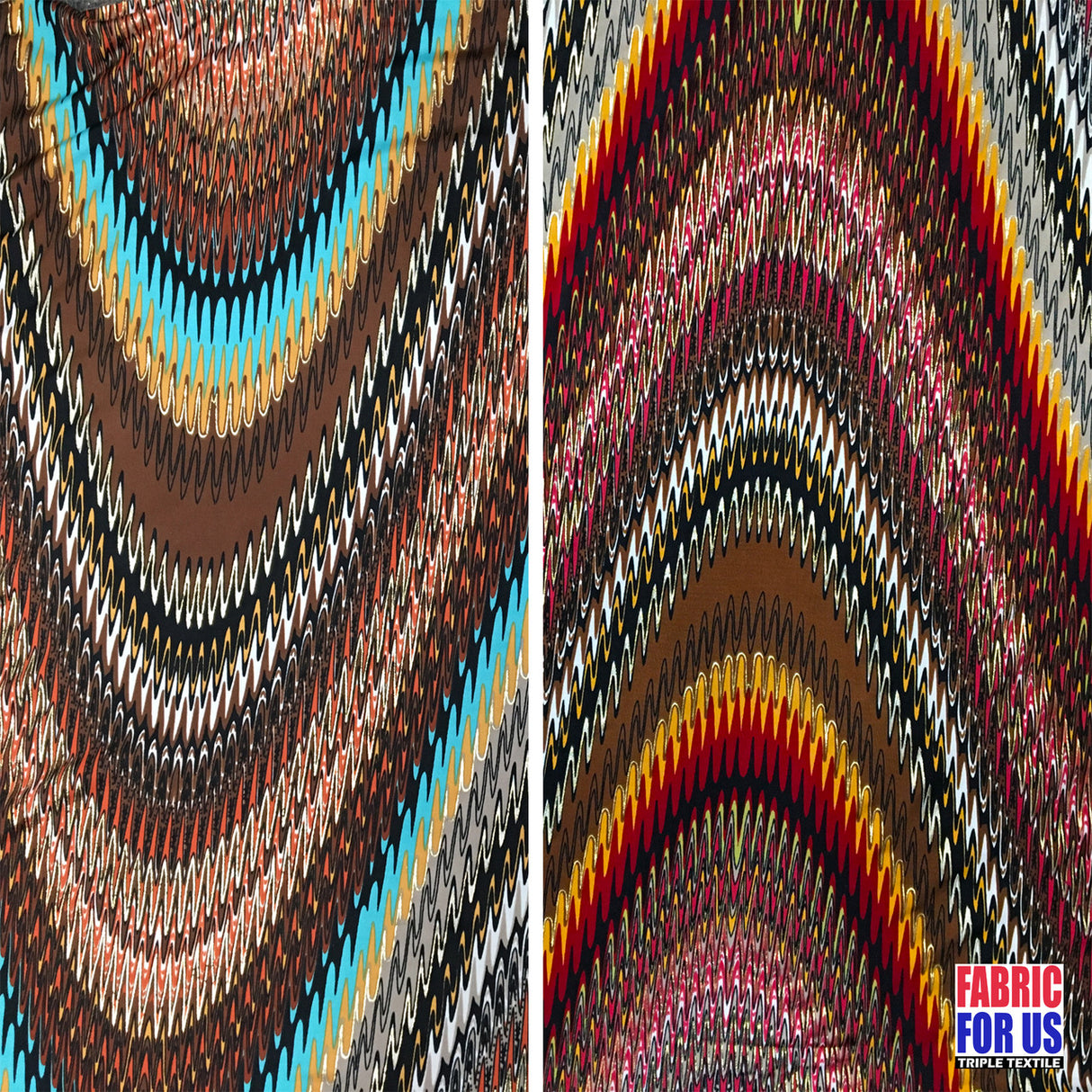 Waves Tidal Stretch Fabric - Aqua, Brown, Gold Lining, Multi-Color Wave Design, 58" Width