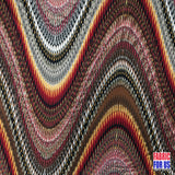Waves Tidal Stretch Fabric - Aqua, Brown, Gold Lining, Multi-Color Wave Design, 58" Width