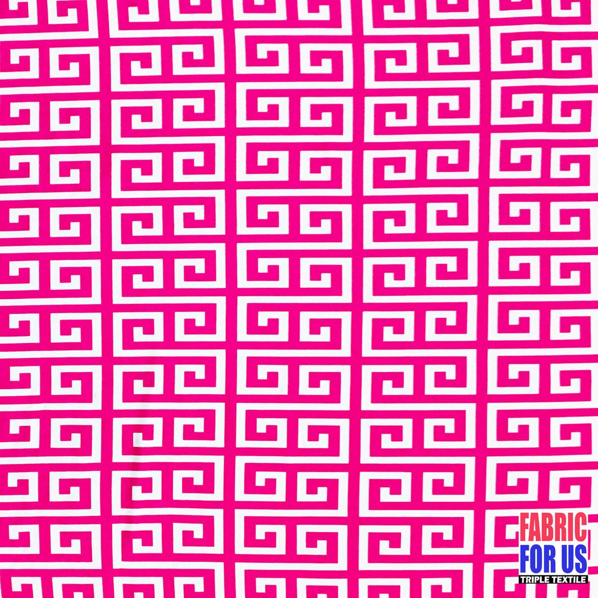 Greek Key Print Design Poly-Spandex Fabric - Navy/Pink Greek Key, 58" Width