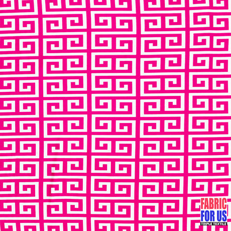 Greek Key Print Design Poly-Spandex Fabric - Navy/Pink Greek Key, 58" Width