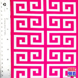 Greek Key Print Design Poly-Spandex Fabric - Navy/Pink Greek Key, 58" Width