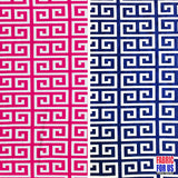 Greek Key Print Design Poly-Spandex Fabric - Navy/Pink Greek Key, 58" Width