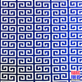 Greek Key Print Design Poly-Spandex Fabric - Navy/Pink Greek Key, 58" Width