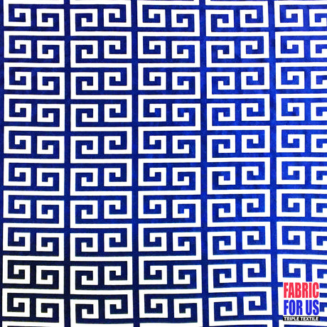 Greek Key Print Design Poly-Spandex Fabric - Navy/Pink Greek Key, 58" Width